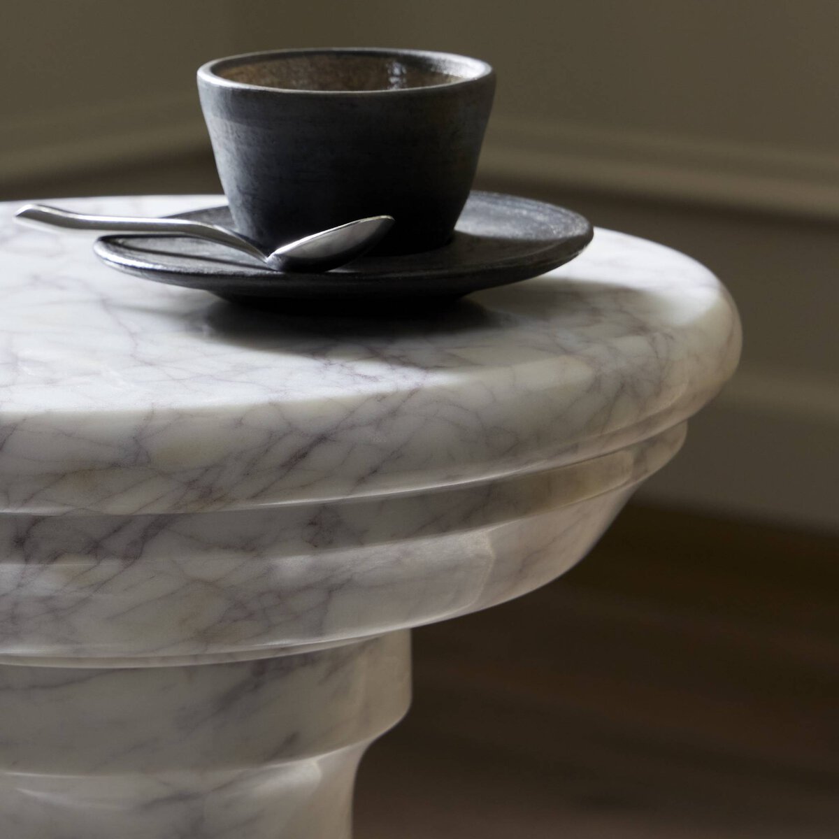 Cyprus End Table Veined White Marble Solid Four Hands