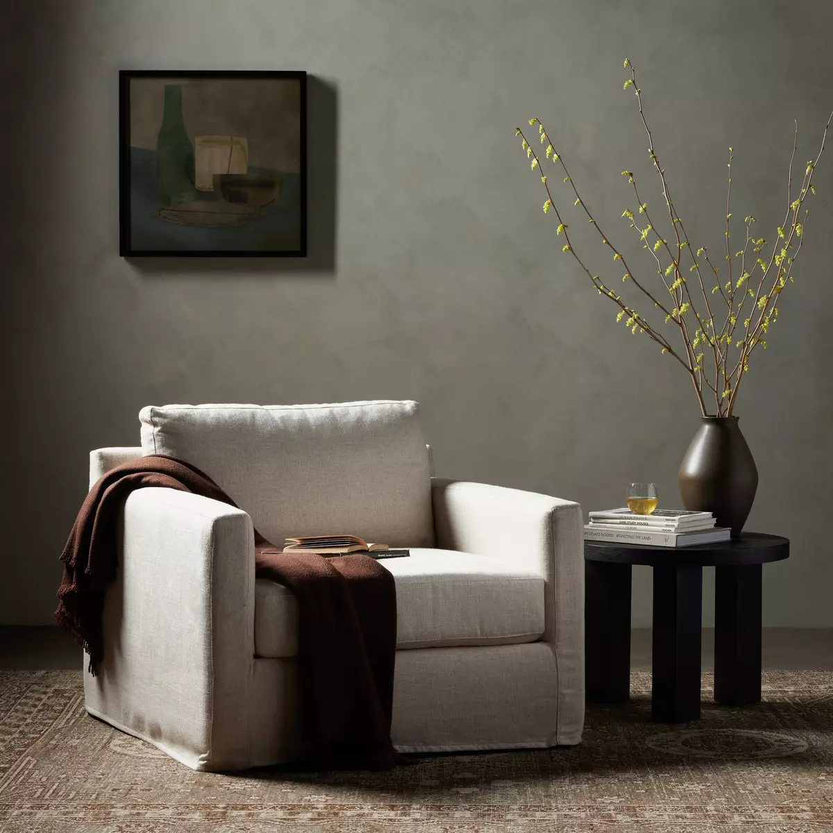 Hampton Slipcover Swivel Chair Evere Creme Four Hands