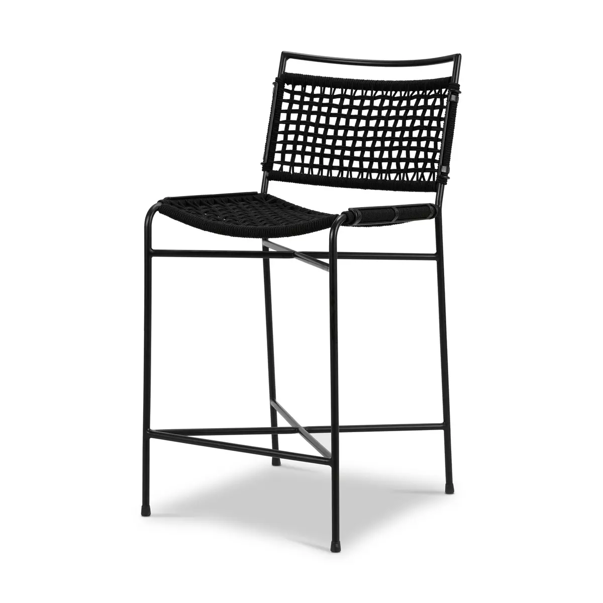 Wharton Outdoor Bar + Counter Stool Satin Black Four Hands