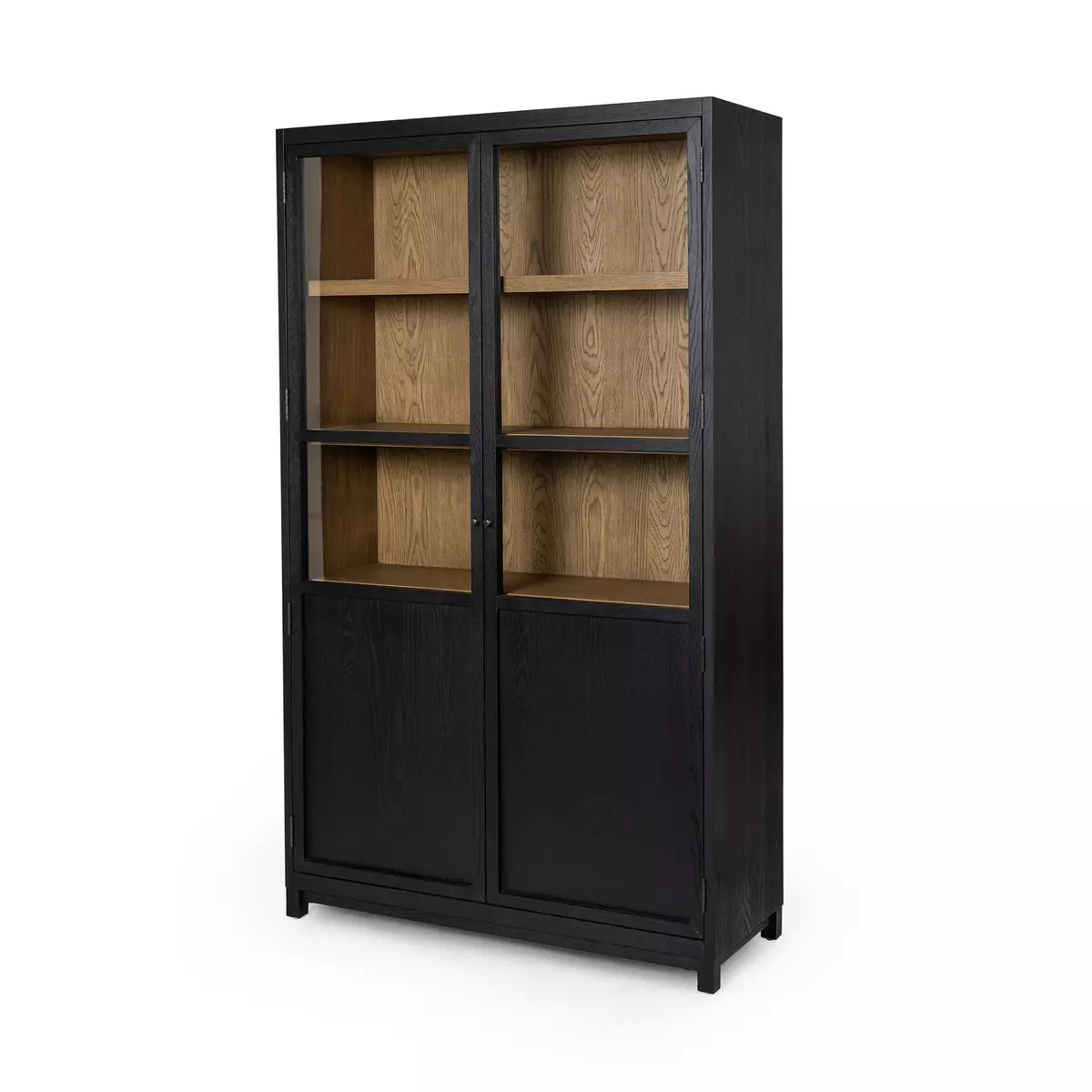 Millie Panel and Glass Door Cabinet Drifted Matte Black Four Hands