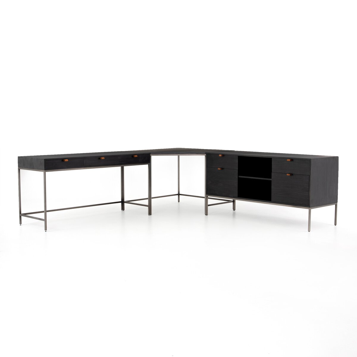 Trey Filing Credenza Desk System Black Wash Poplar Four Hands