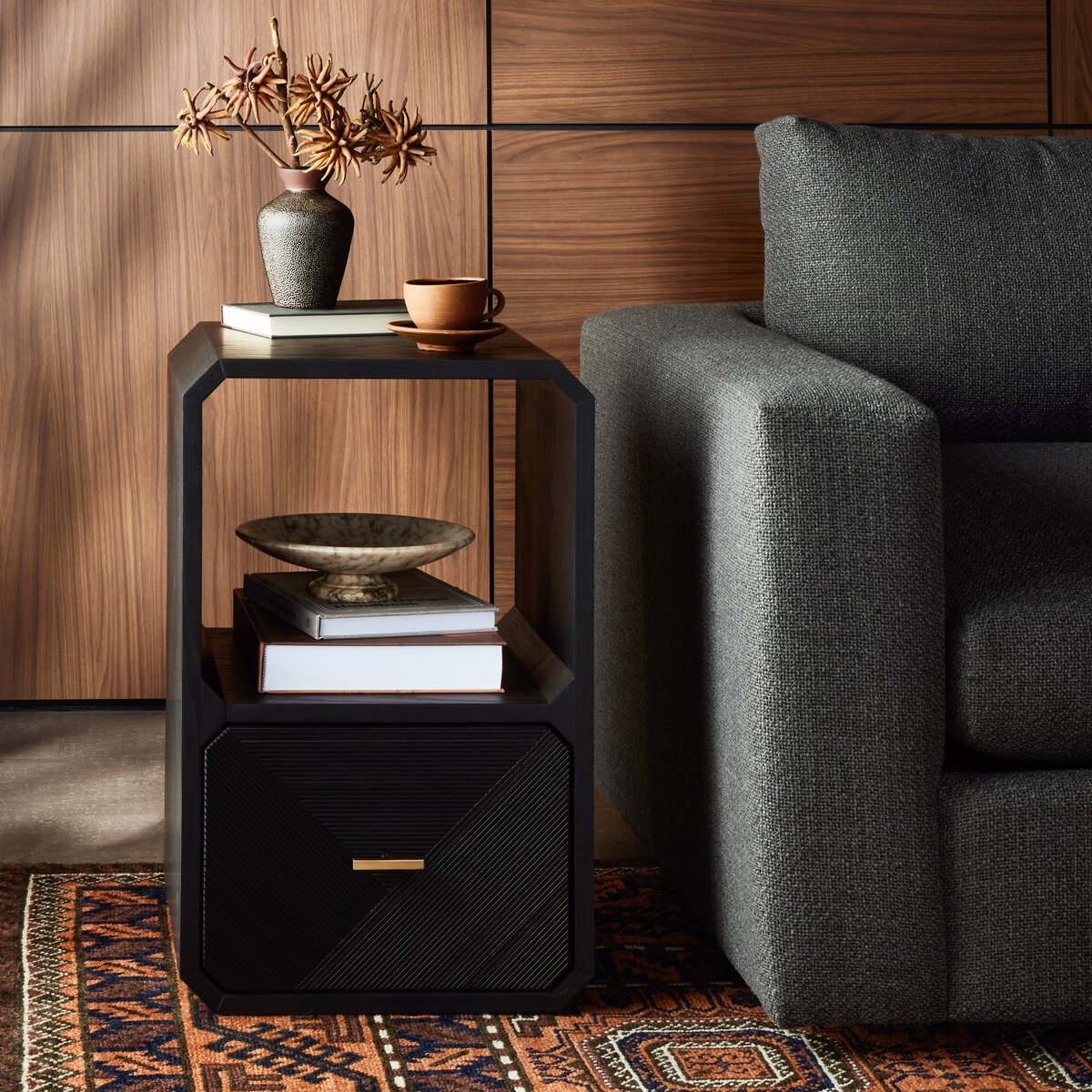 Caspian End Table Black Ash Veneer Four Hands