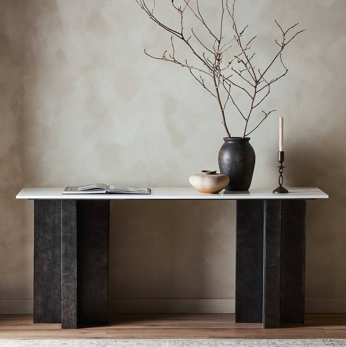 Terrell Large Console Table Polished White Marble Four Hands