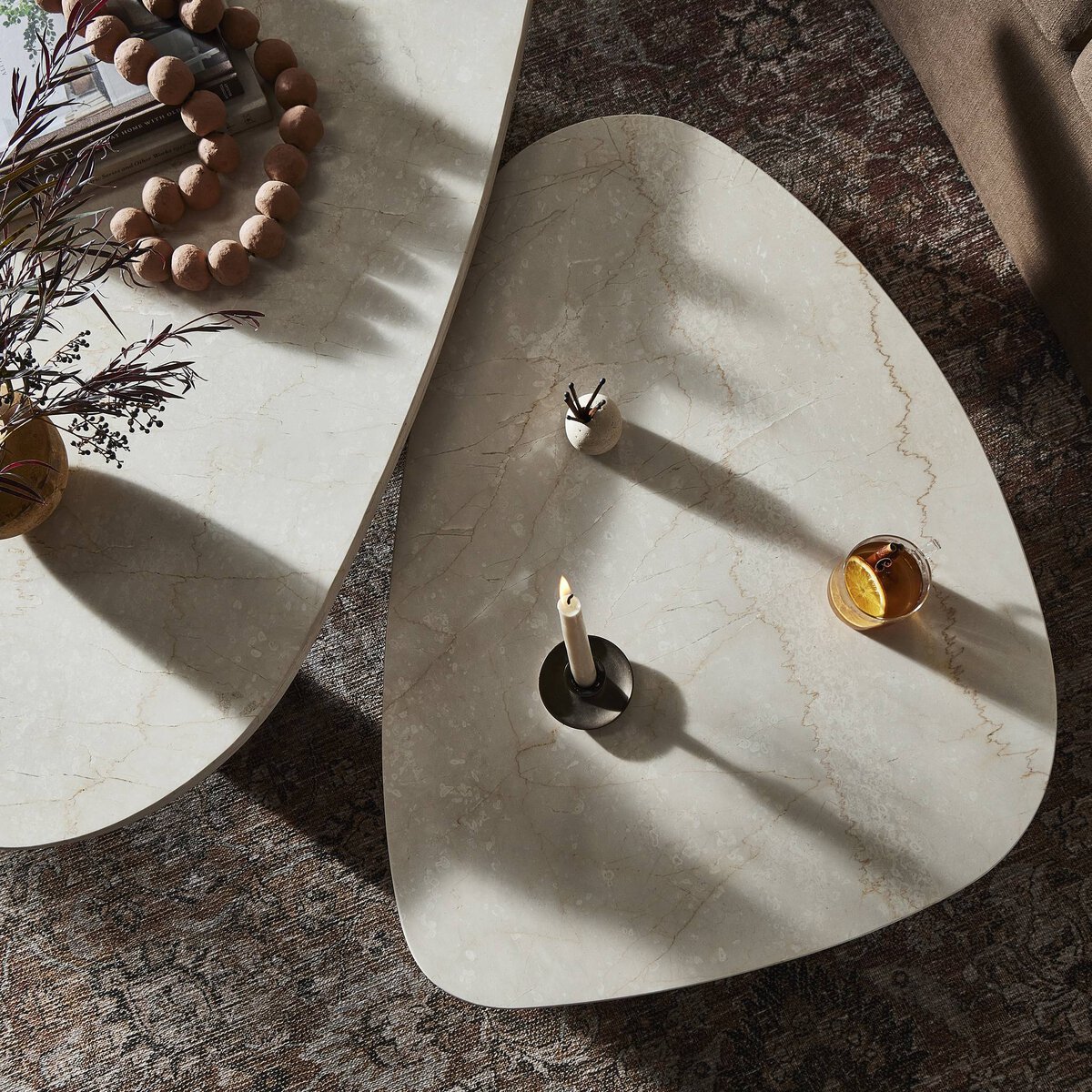 Zion Nesting Coffee Table Set Cream Marble Four Hands