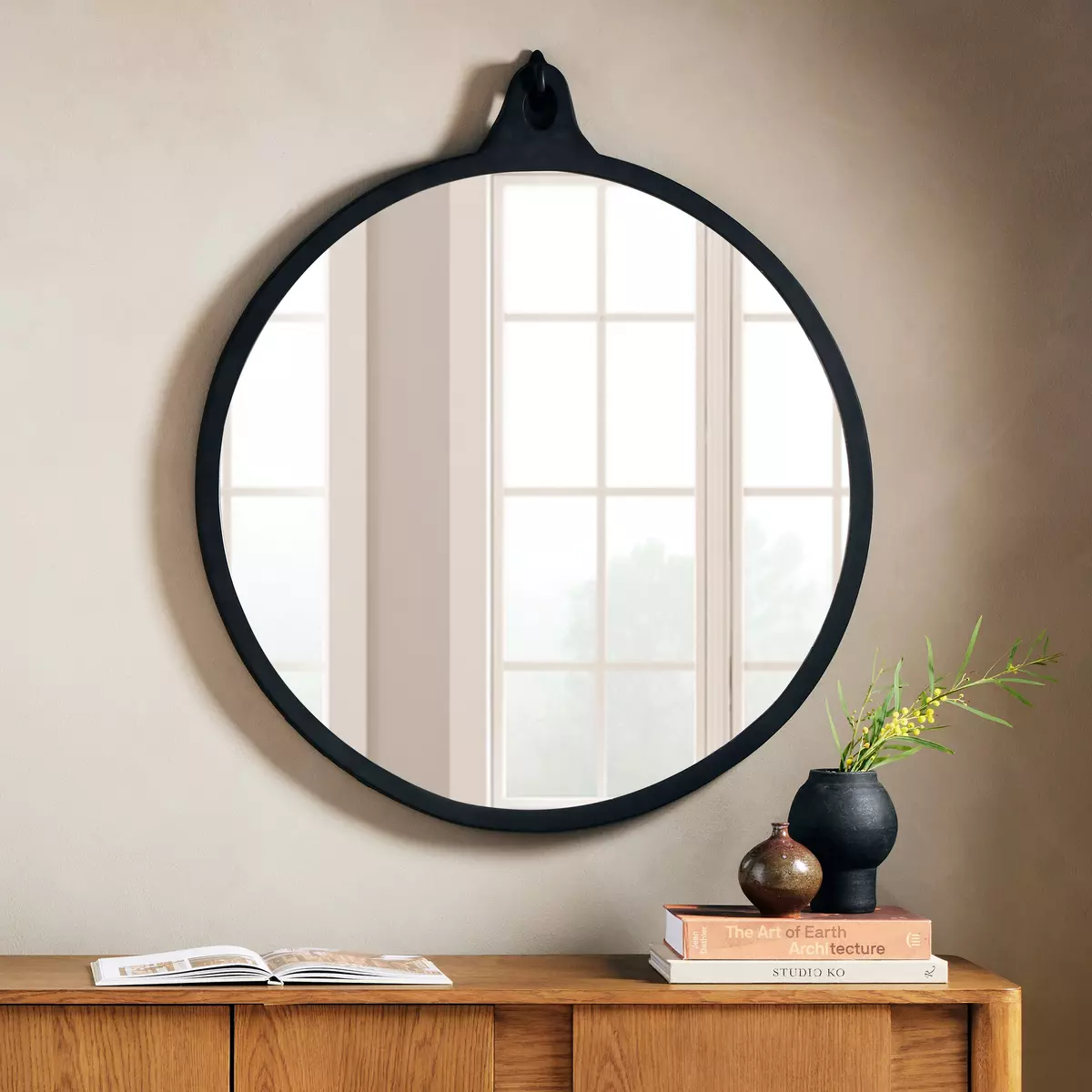 Hyde Round Mirror Black Aluminum Four Hands