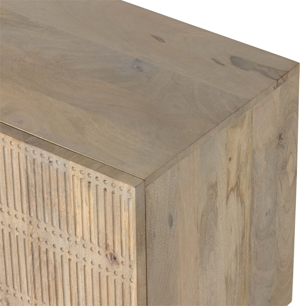 Kelby Media Console Light Wash Carved Mango Four Hands