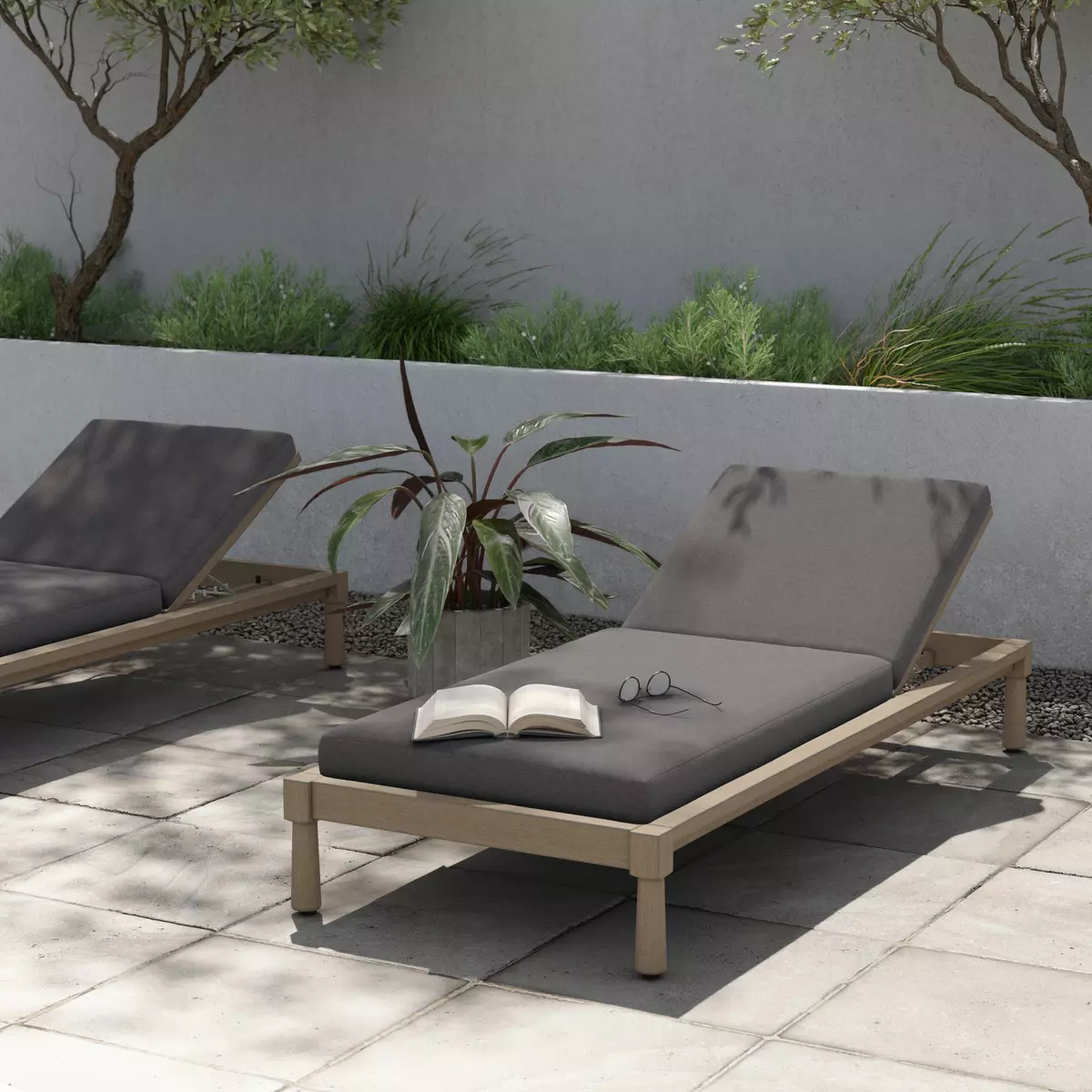 Waller Outdoor Chaise Venao Charcoal Four Hands