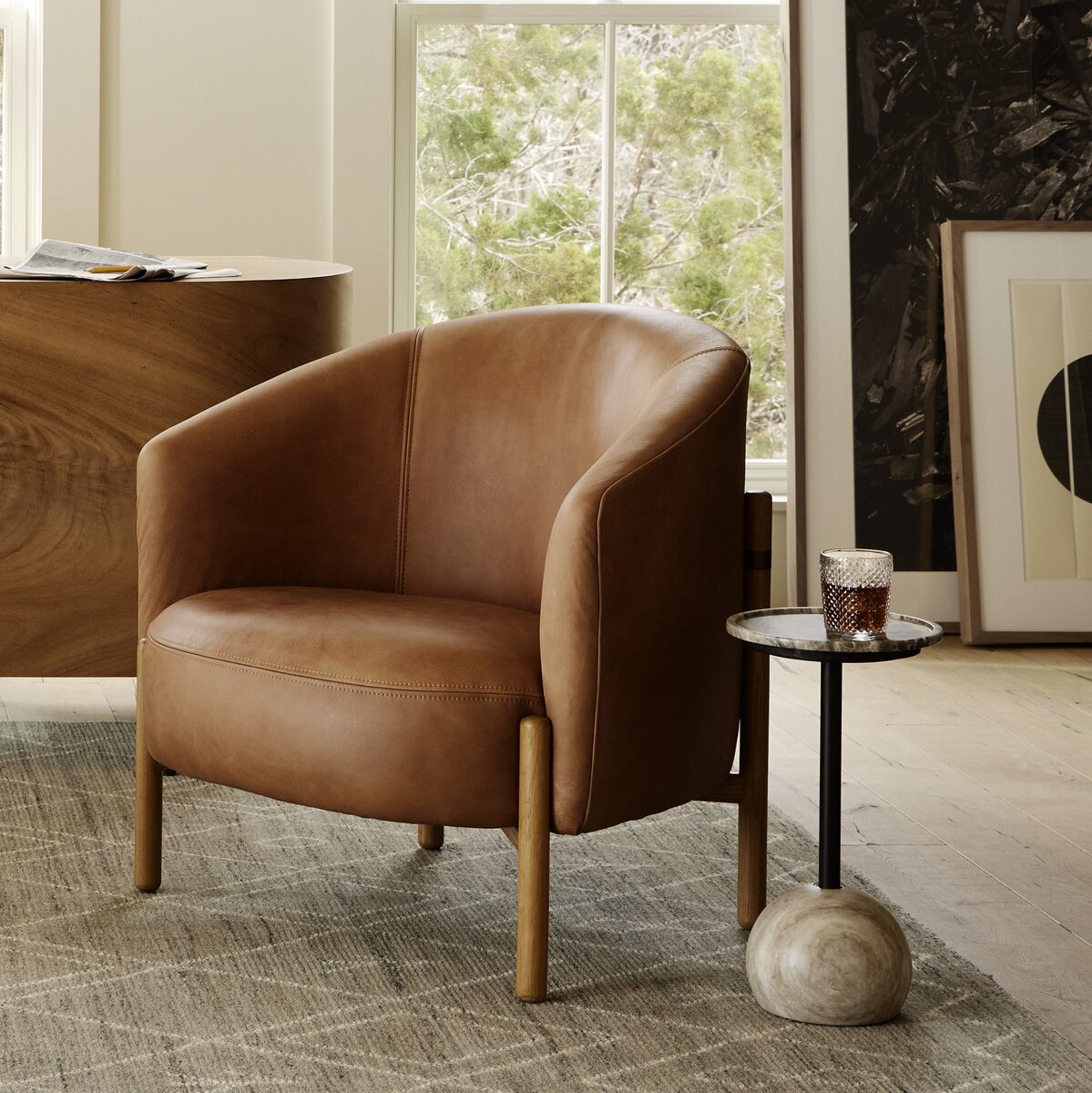 Cognac barrel chair hotsell