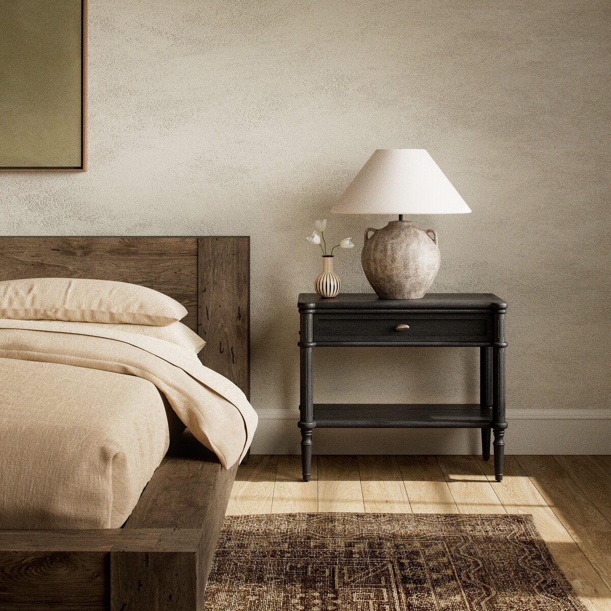 Toulouse Nightstand Distressed Black Oak Four Hands Toulouse Nightstand Distressed Black Oak Four Hands