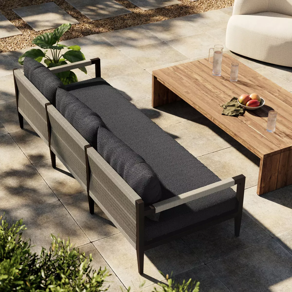 Sherwood Outdoor Sofa, Bronze Fiqa Boucle Slate Four Hands