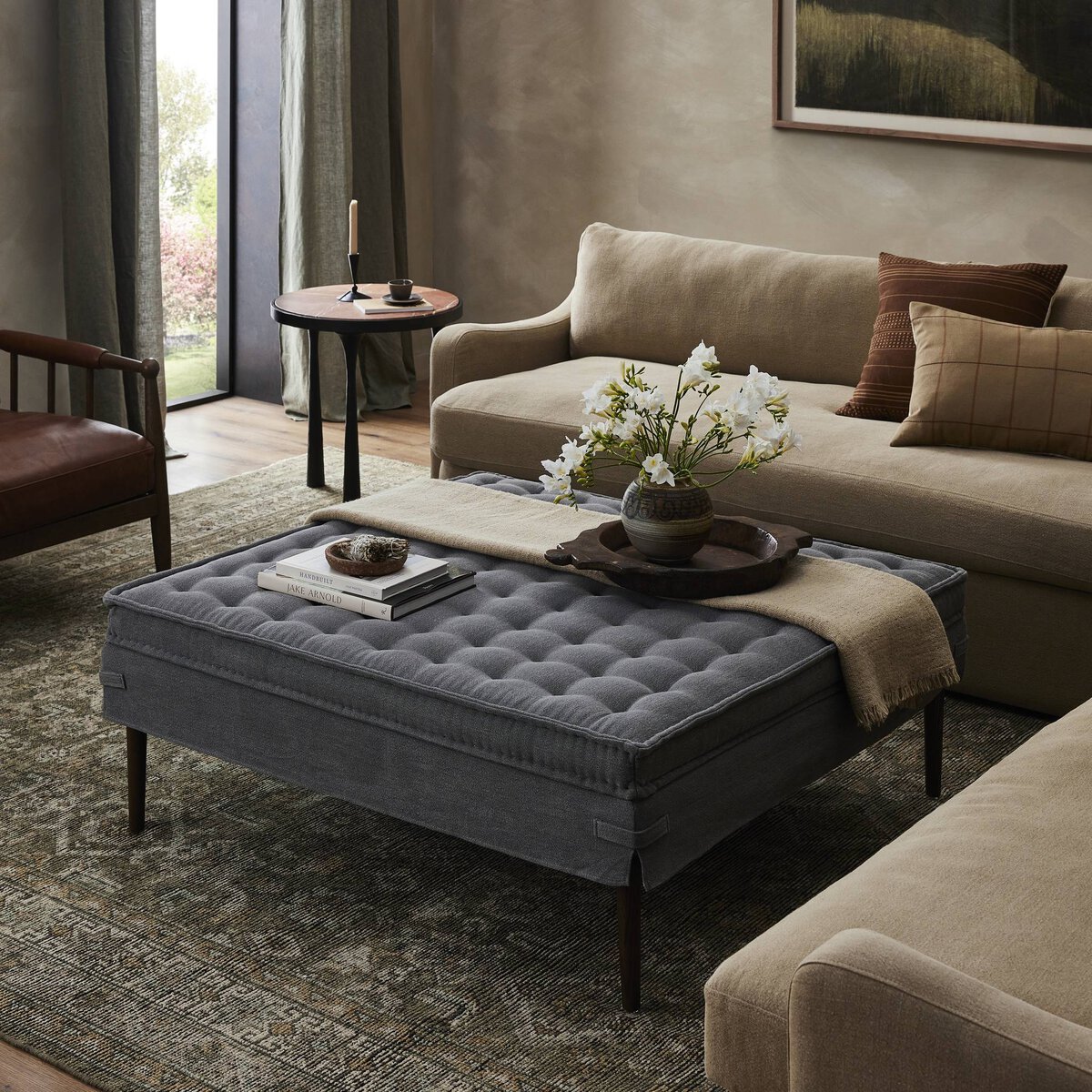 Cole Large Ottoman Broadway Denim Four Hands