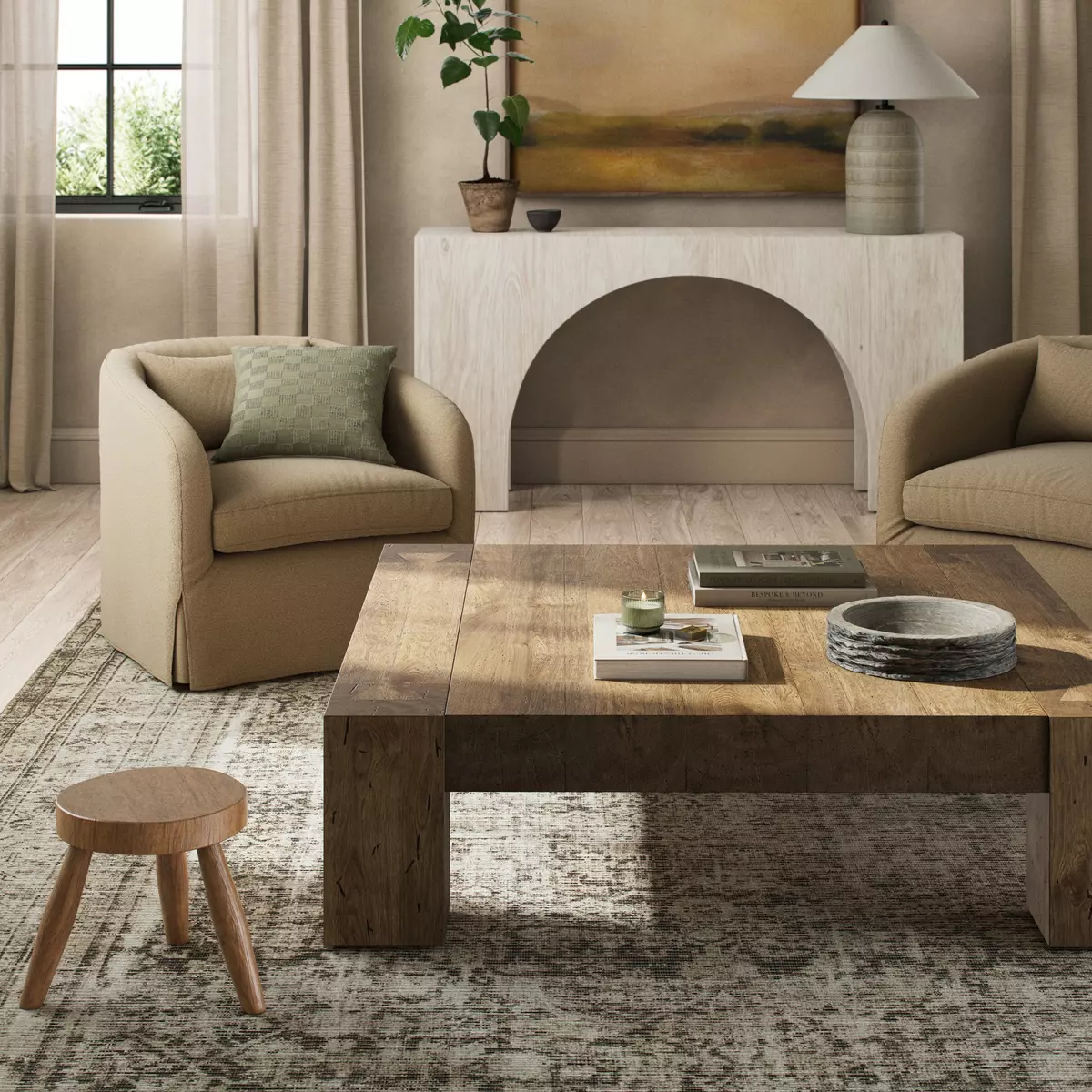 Abaso Coffee Table Rustic Wormwood Oak Four Hands