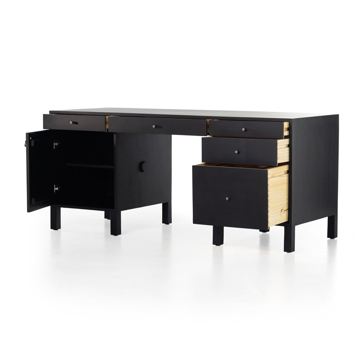 Isador Executive Desk Black Wash Poplar Four Hands