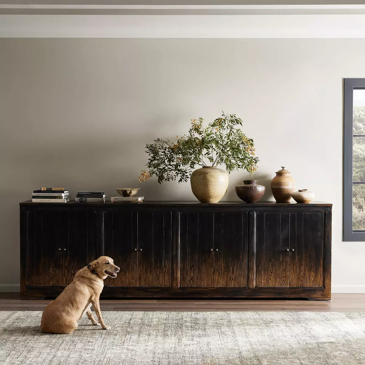 It Takes an Hour Sideboard Distressed Black Four Hands