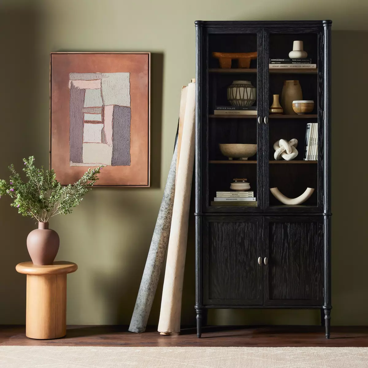 Toulouse Cabinet Distressed Black Oak Four Hands