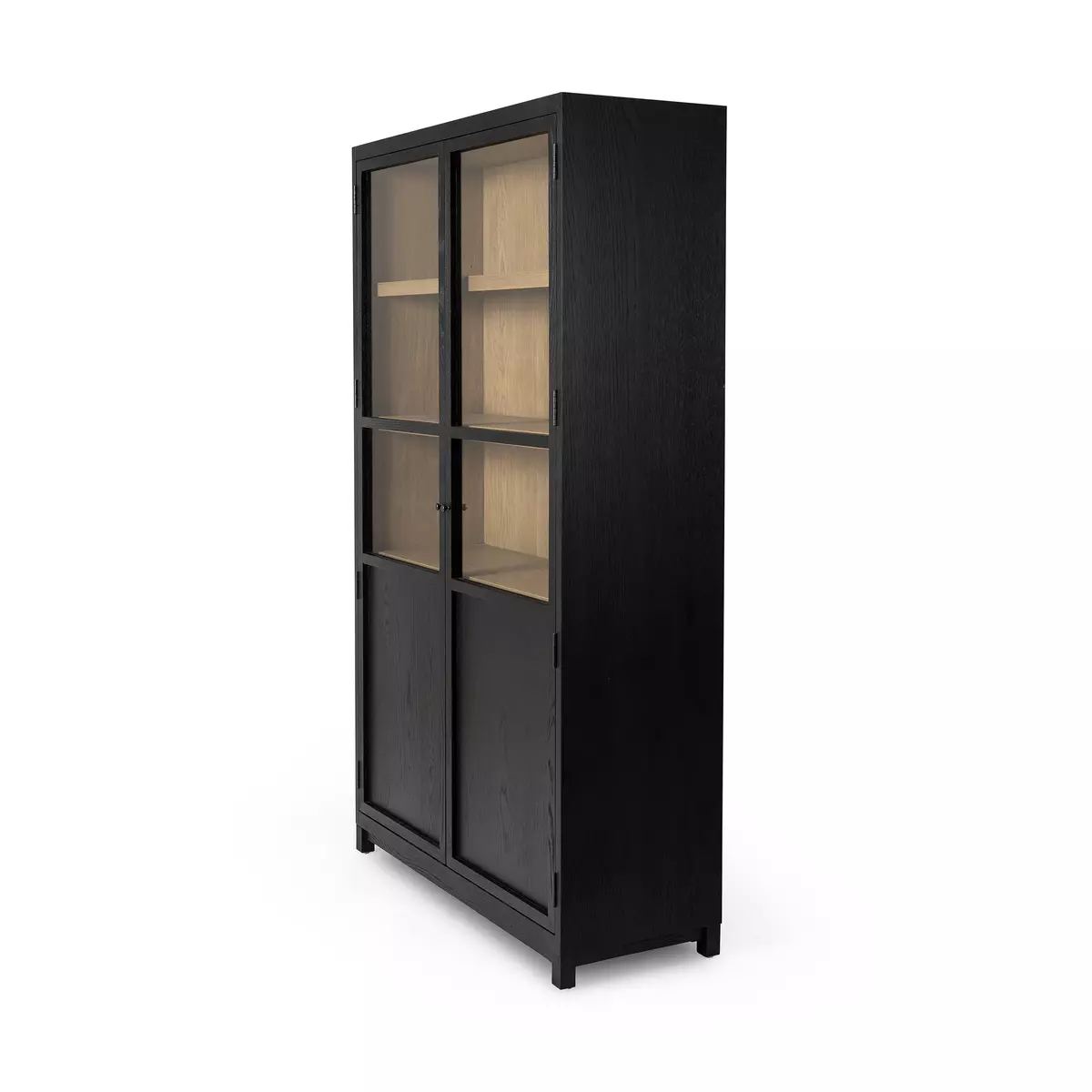 Millie Panel and Glass Door Cabinet Drifted Matte Black Four Hands