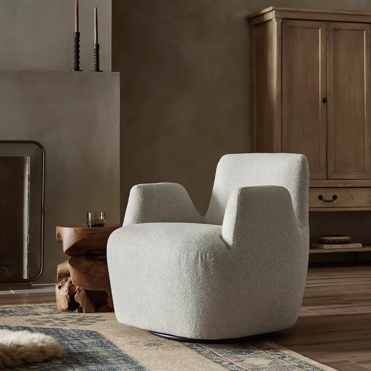 Reed Swivel Chair Crete Pebble Four Hands