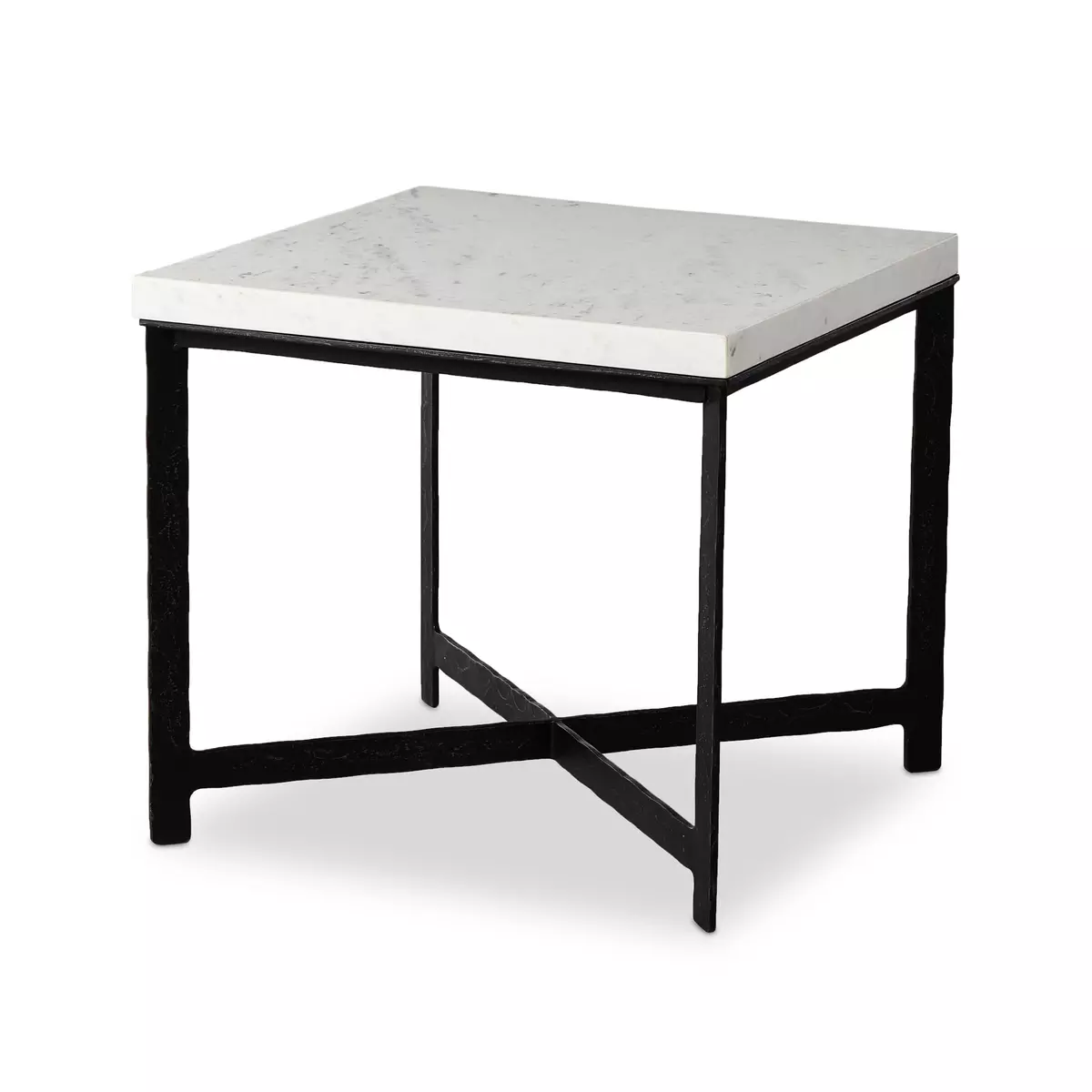 Hammered Iron End Table White Marble Four Hands