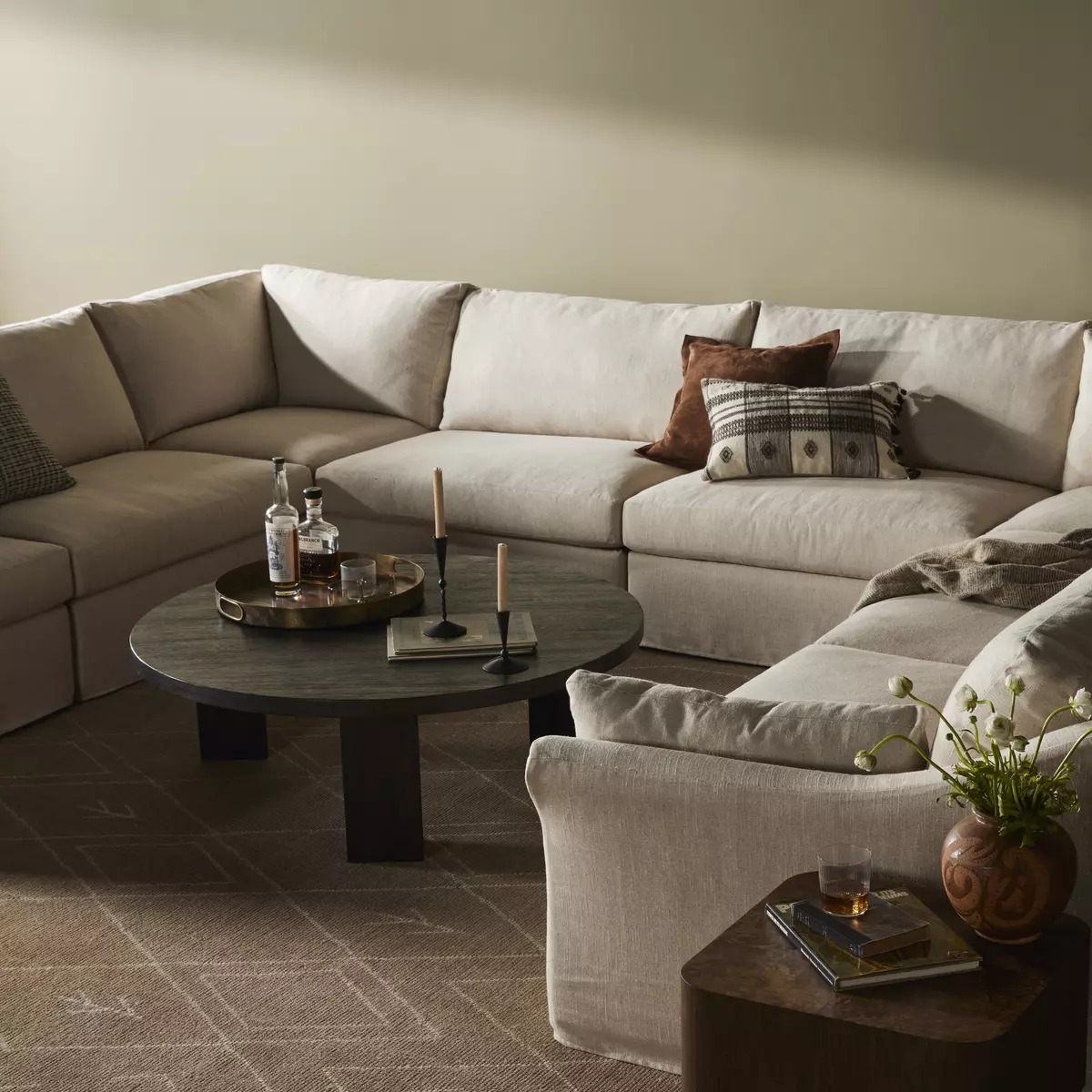 Delray 8-Piece Slipcover Sofa Sectional Evere Creme Four Hands