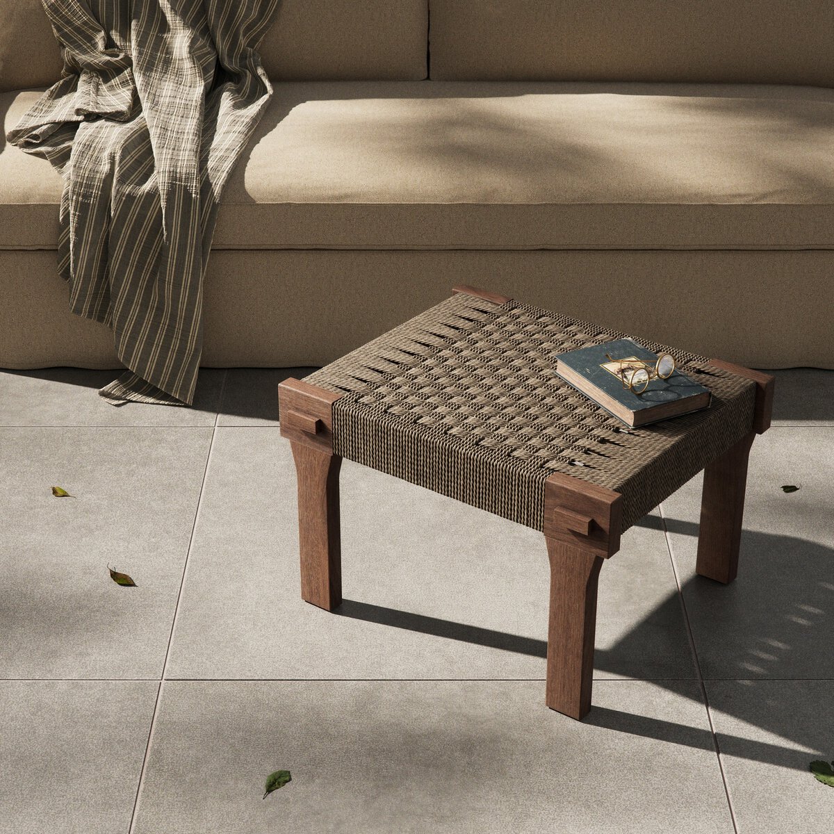 稀少品　EI STOOL SHEET ND PATCH ver. A Moxie Outdoor Accent Stool Dark Textured Woven Four Hands