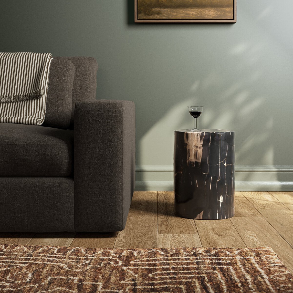 Kos End Table Dark Petrified Wood Four Hands
