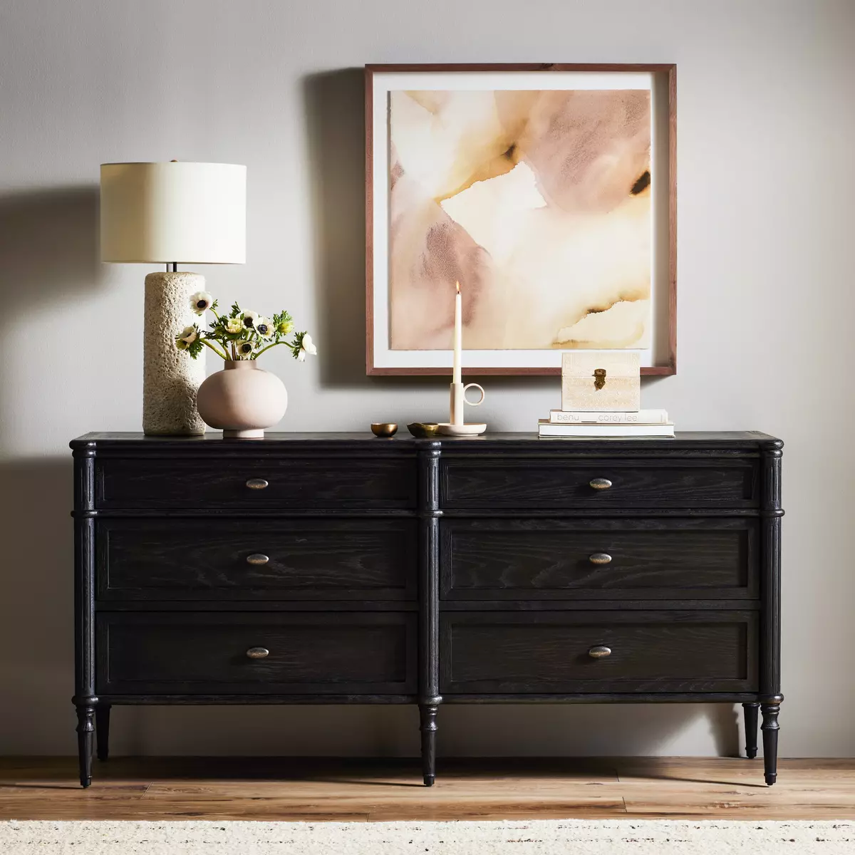 Toulouse 6 Drawer Dresser Distressed Black Oak Four Hands