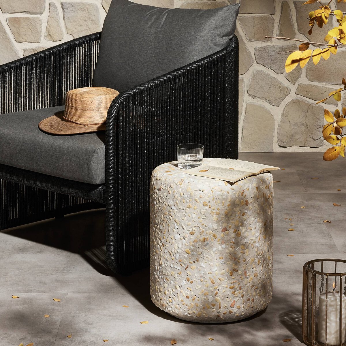Orlan Outdoor End Table Pure Terrazzo Four Hands