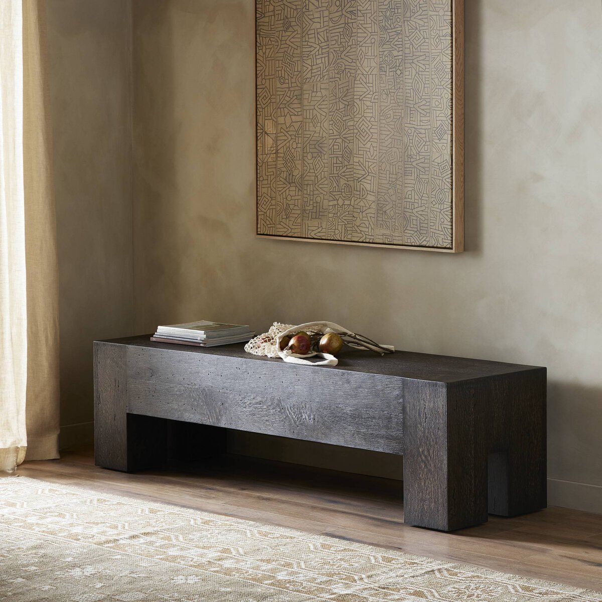 Abaso Accent Bench Ebony Rustic Wormwood Oak Four Hands