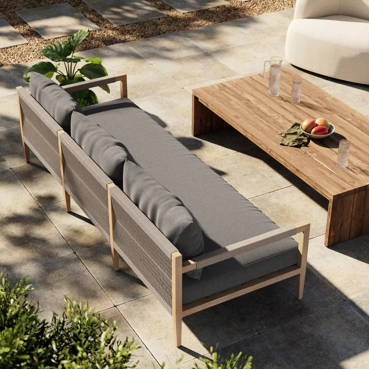 Sherwood Outdoor Sofa, Washed Brown Venao Charcoal Four Hands