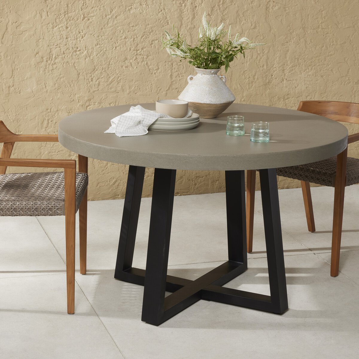 Cyrus Outdoor Round Dining Table Light Grey Four Hands
